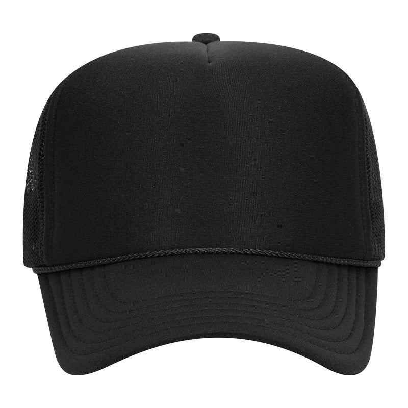 OTTO Wholesale 12 x Polyester Foam Front 5 Panel High Crown Mesh Back Trucker Hat - Black - (12 Pcs) - Image 2